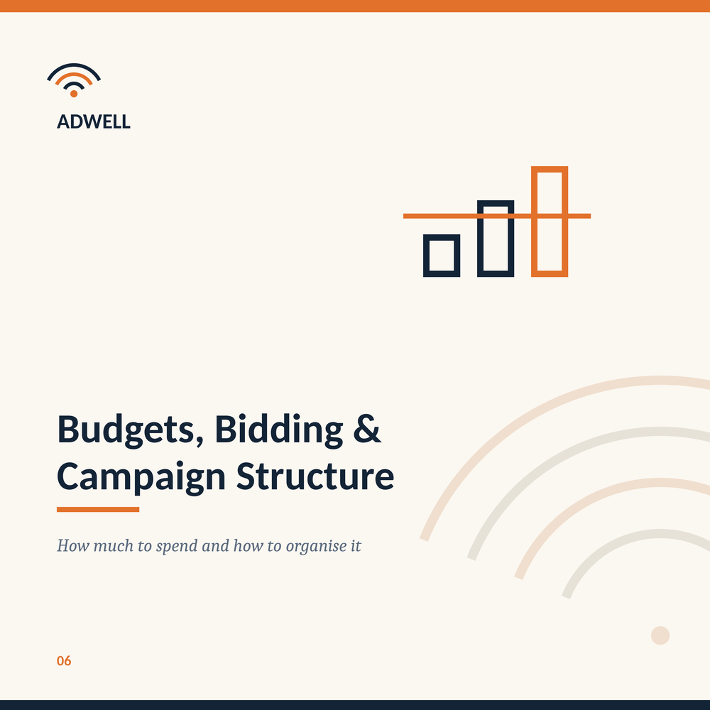 Budgets, Bidding & Campaign Structure — Adwell digital guide cover